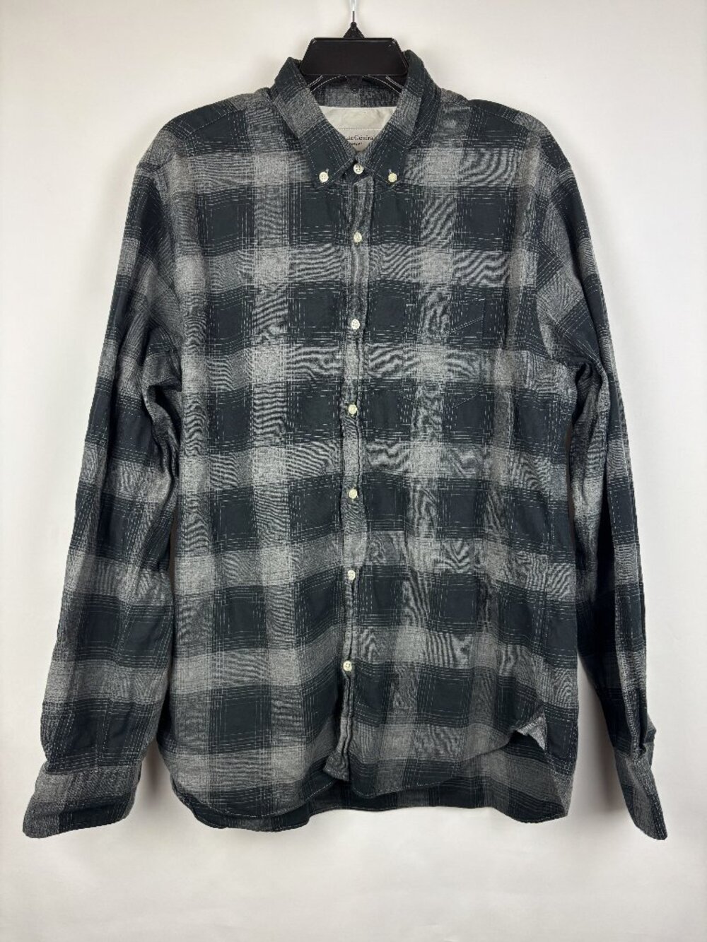 XL Officine Generale Paris Plaid Button Up Dark Blue Gray Collared 100% Cotton